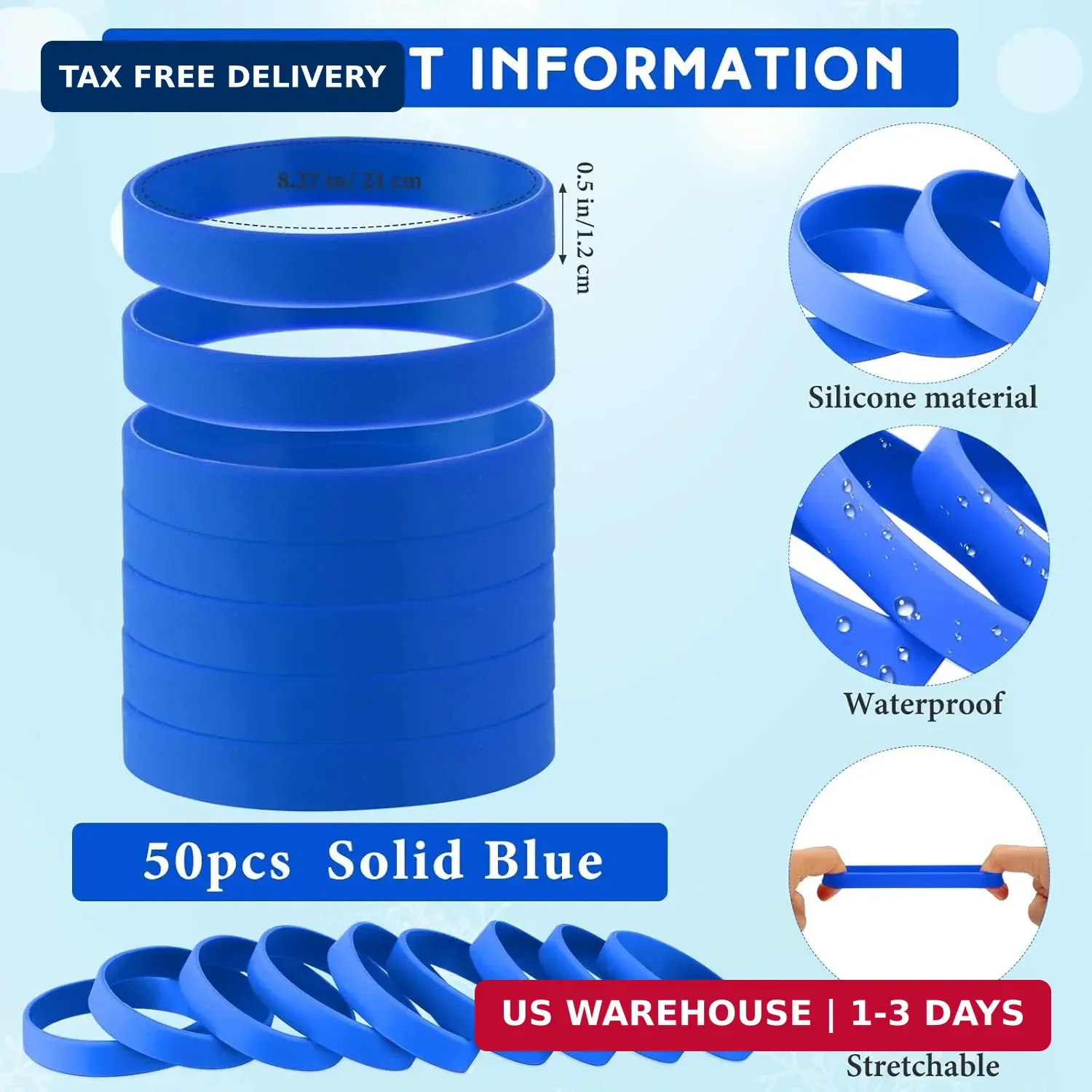 Liliful 50 Pcs Plain Silicone Rubber Bracelets Elastic Rubber Wristbands Blank C