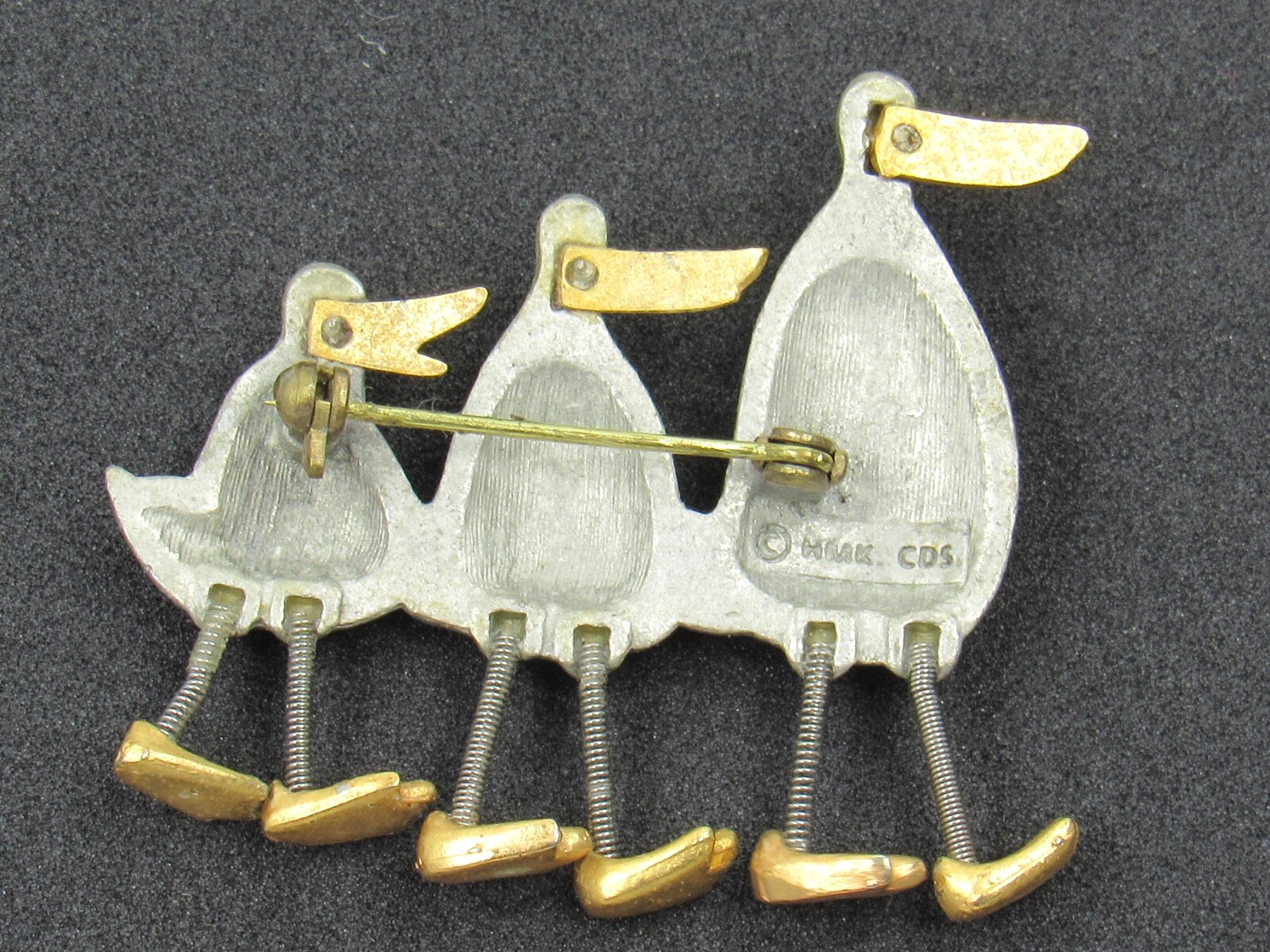 Hallmark Brooch Duck Family Pewter with Spring Coil Legs Trio Three Ducks Pin