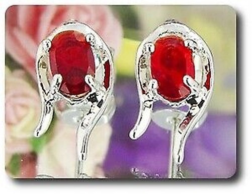 Earrings Ruby 0 3/32×0 9/32in Gold Plated White 18 Krgp