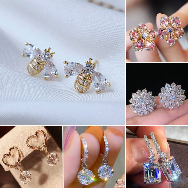 Elegant Cubic Zirconia Crystal Earrings Stud Drop Dangle Women Party Jewelry New