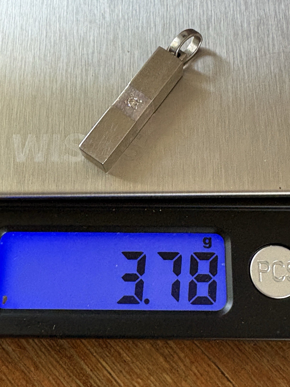Titanium And Sterling 925 Rectangle Bar Pendant With Small Diamond Accent UNISEX