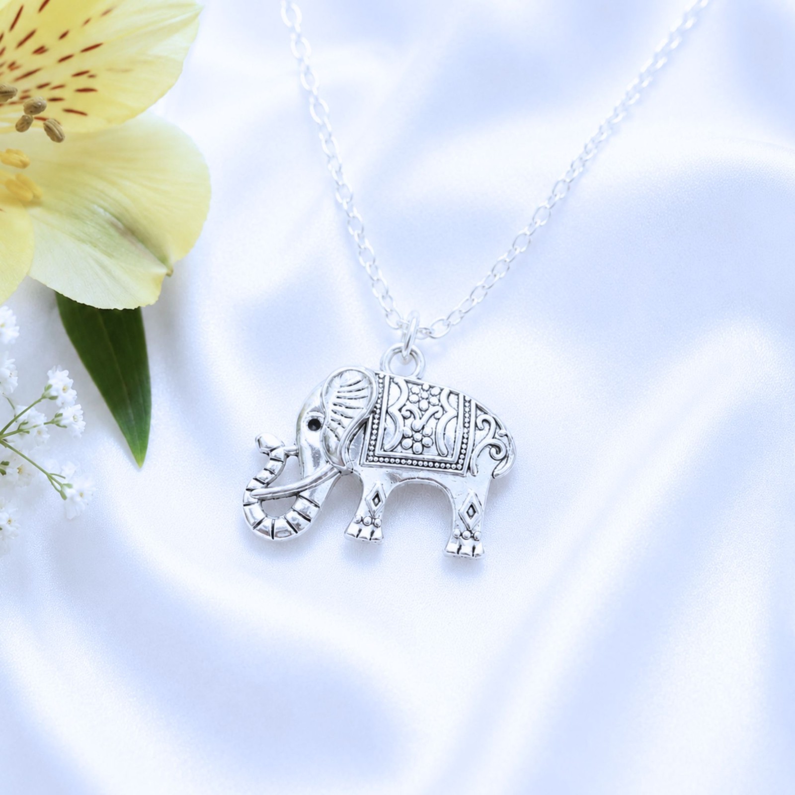 Elephant Charm Necklace Silver Good Luck Jewelry safari zoo Animals unisex Gifts