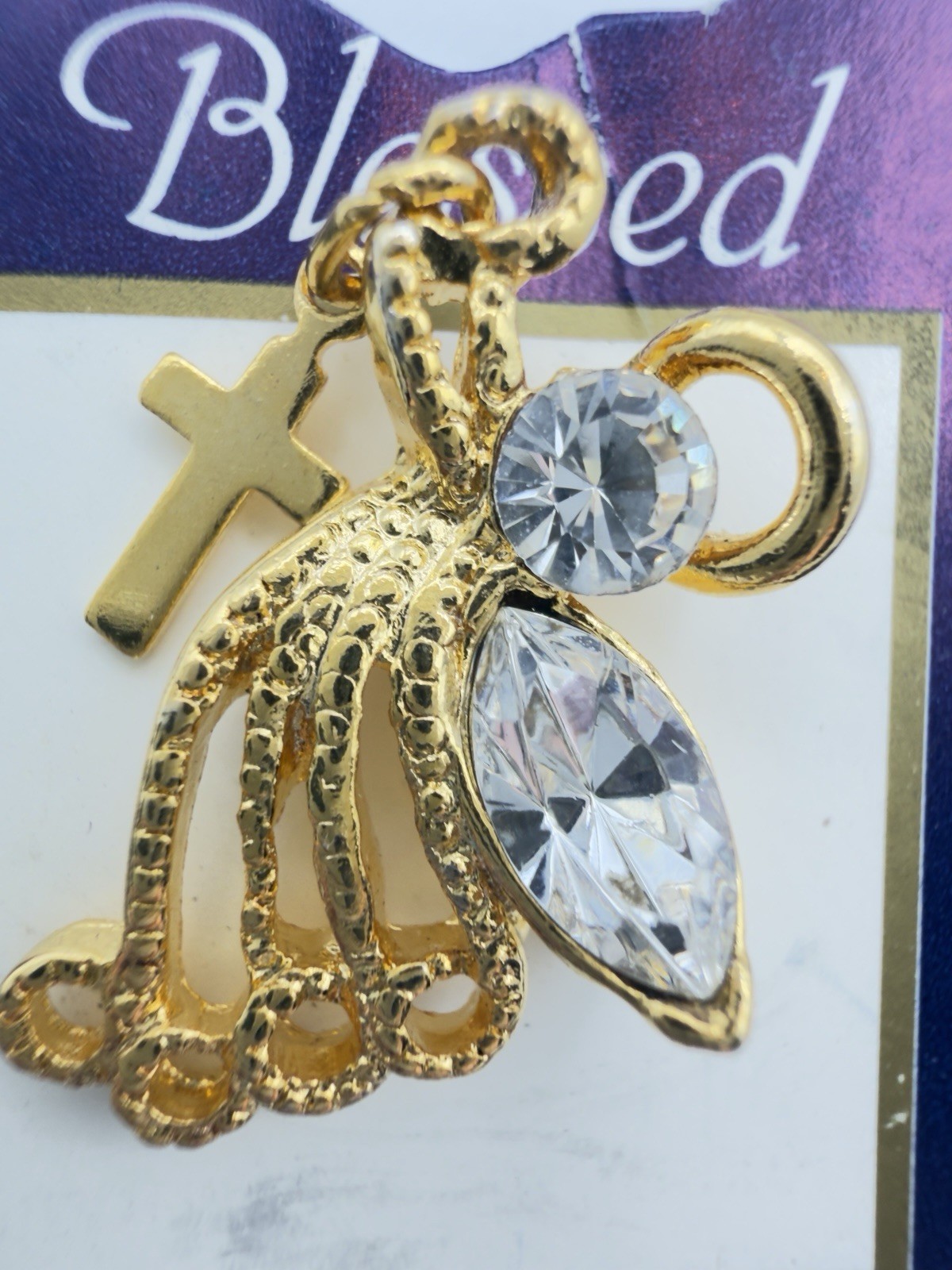 ROMAN INC GENUINE AUSTRIAN CRYSTAL PINBACK LAPEL PIN Blessed Angels 14184
