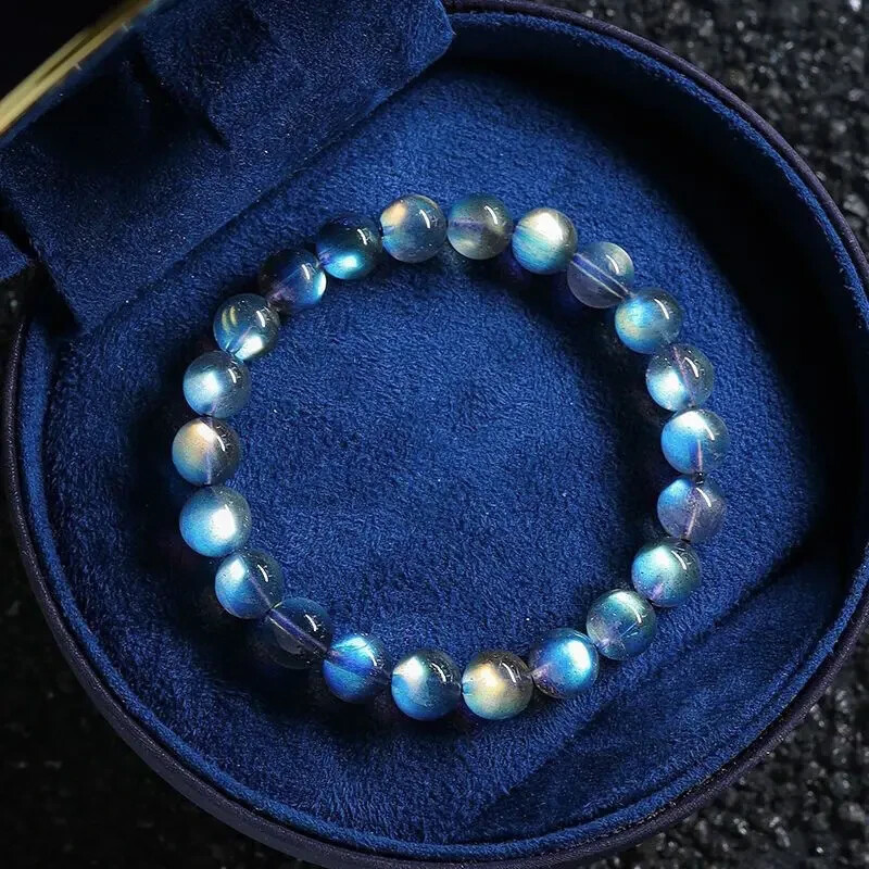 Natural Moonstone Stone Bracelet 7mm Ice Blue Crystal Stretch Bracelet Handmade