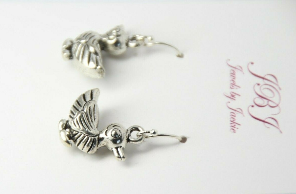 Duck Charm Earrings .925 sterling silver Hooks pewter Charms 1 1/4″ Ducky Birds
