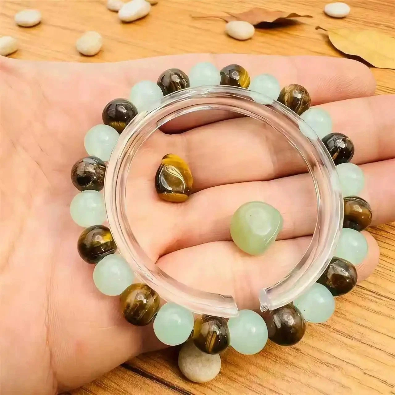 Money Good Luck Bracelet Green Aventurine Tiger Eye Stone Healing and
