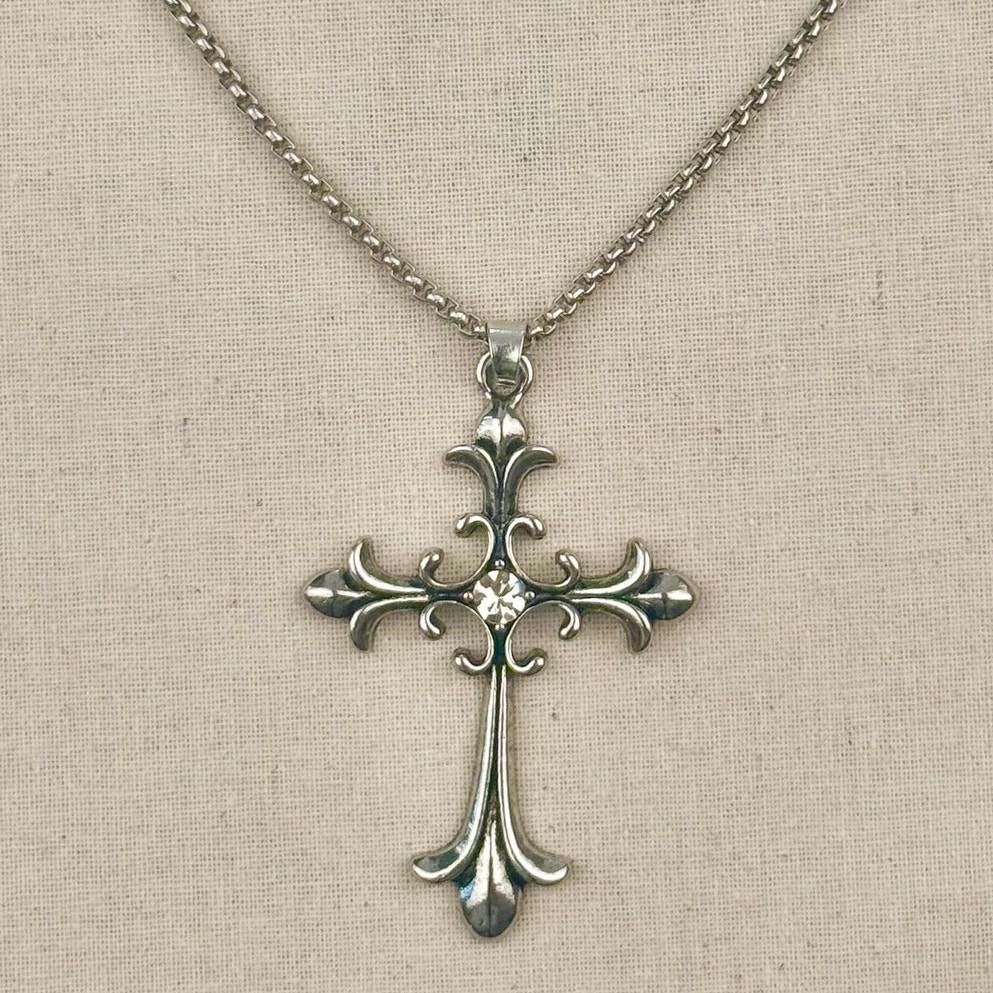 Silver Gothic Cross Pendant Necklace Unisex Stainless Steel Jewelry New