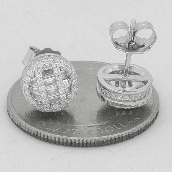 Men’s Sterling Silver 925 CZ Iced BLING 9mm Round Earring Push Back**Box