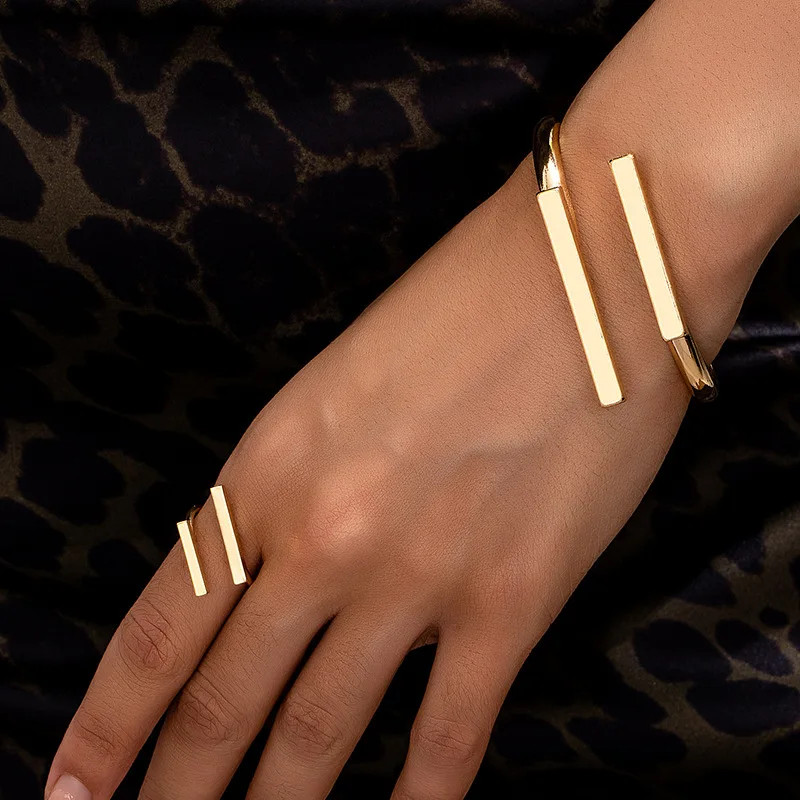 Bracelet Ring Set Geometric Open Stainless Steel Women Accessories Jewelry