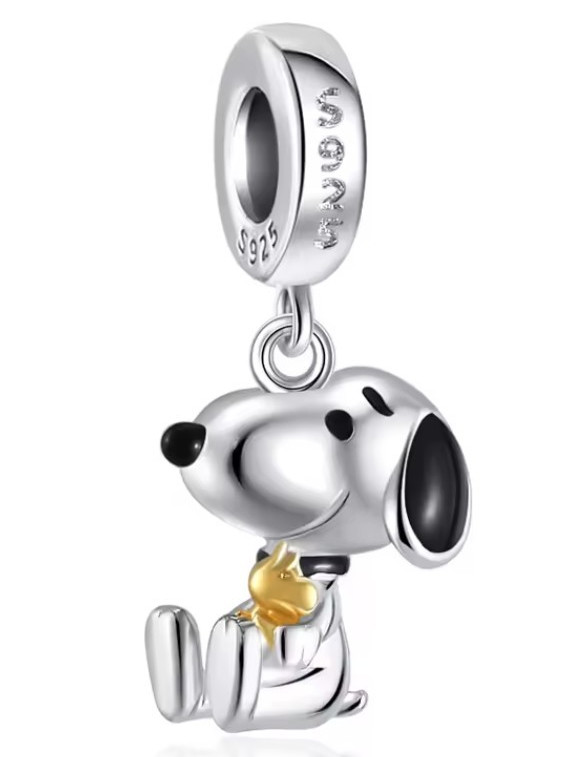 Snoopy Dog Dangle Charm Bead, Sterling Silver 925 Signed Cartoon Animals