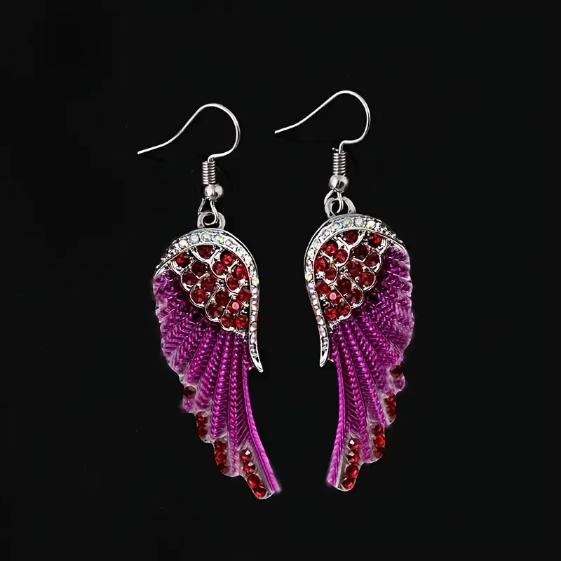 Women’s Angel Wings Inlaid Rhinestone w Hook Closure Dangled Earrings NwT