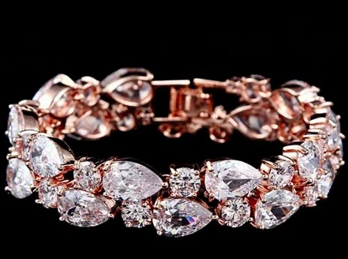14k Rose Gold Plated Tennis Bracelet Made Simulated Diamond Stone 7.5 Inch