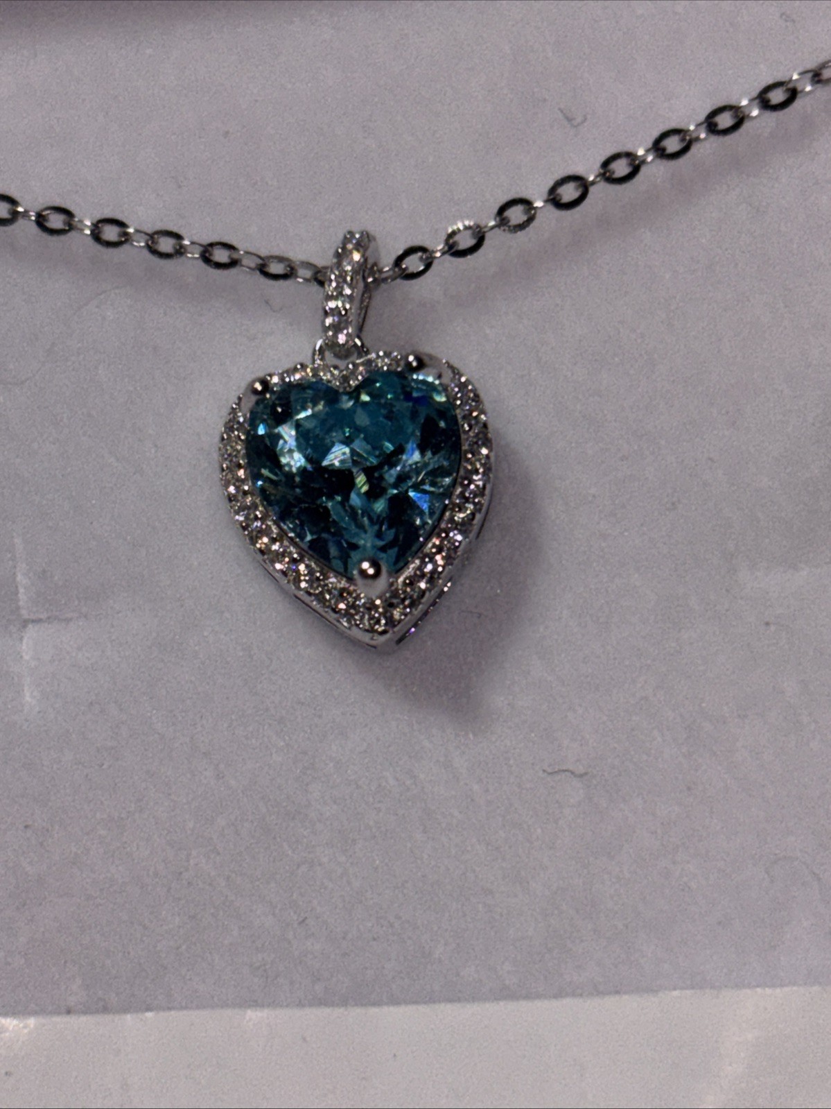Brand New 925 Sterling Silver Necklace Blue Heart Cubic Zirconia