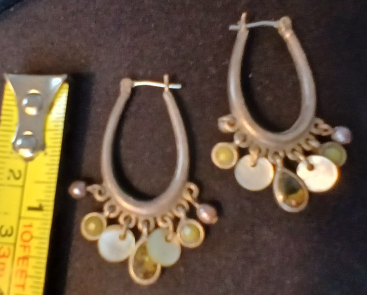 Multicolor 1.5″ Shell/Stone/Metal Pierced Earrings Silver-Tone