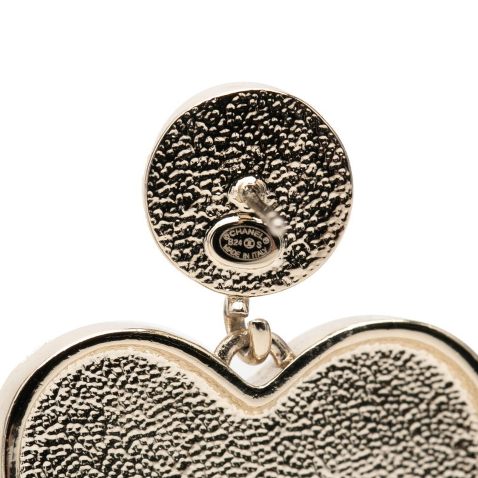 Chanel Coco Mark Camellia No. 5 Heart Motif Earrings Gold Black Pi… GZl1iegt