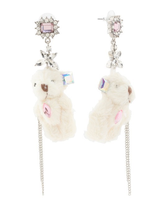 Betsey Johnson Spikey Heart Teddy Bear Flush Teddy Bear Safety Pin Bear Earrings