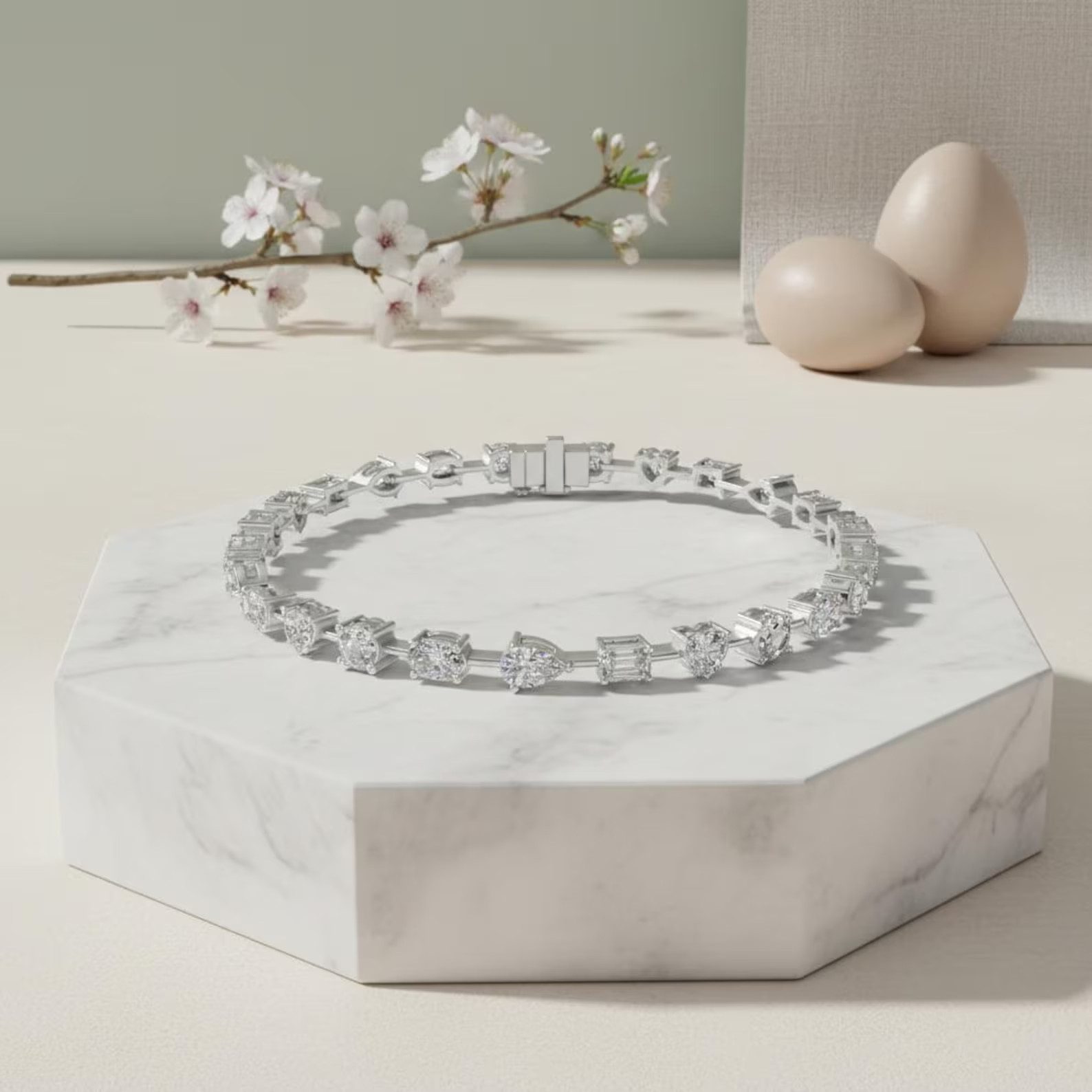 4 CT Multi-Shape CZ Diamond Tennis Bracelet, 5 Cut Mixed Shape Wedding Jewelry