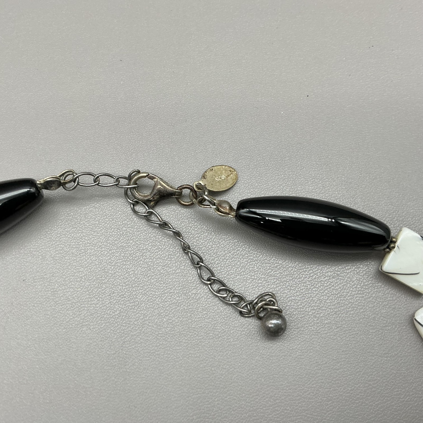 Donna Dressler Necklace Bracelet Earrings Set Black White Beaded Square Design