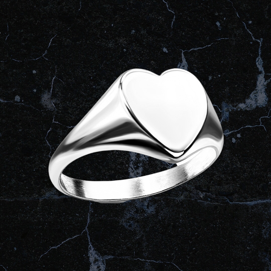 High Polish Flat Heart Top Over Ring – Stainless Steel Plated Heart Ring