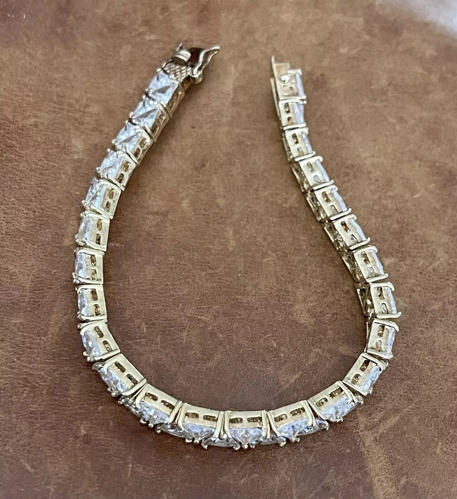 7.76 Ct Trillion Cut Simulated Diamond Tennis Bracelet 14K Yellow Gold Plated