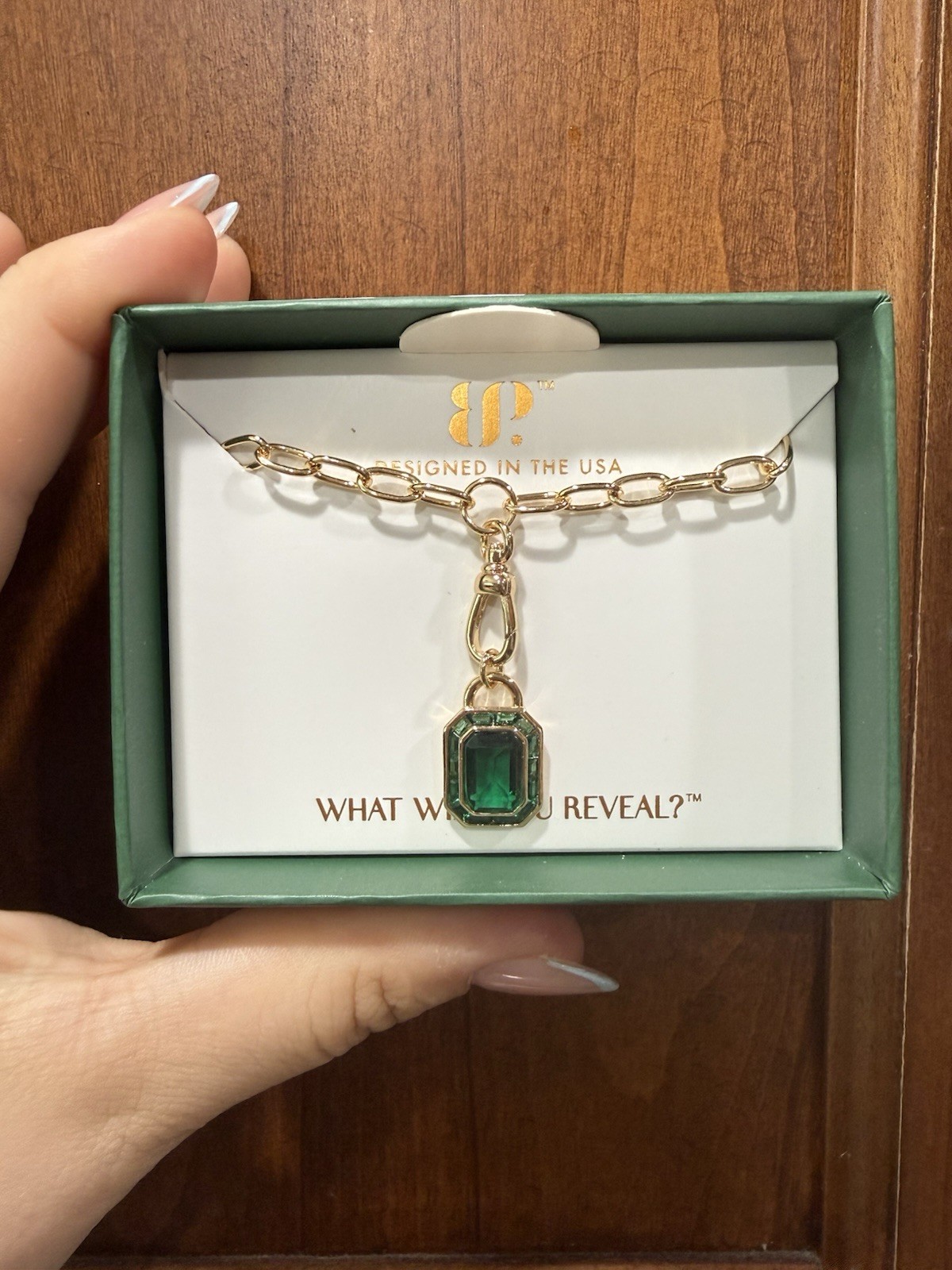 BP Necklace Lab-Created Emerald Pendant Gold Plated 18″+2.5″ Extender