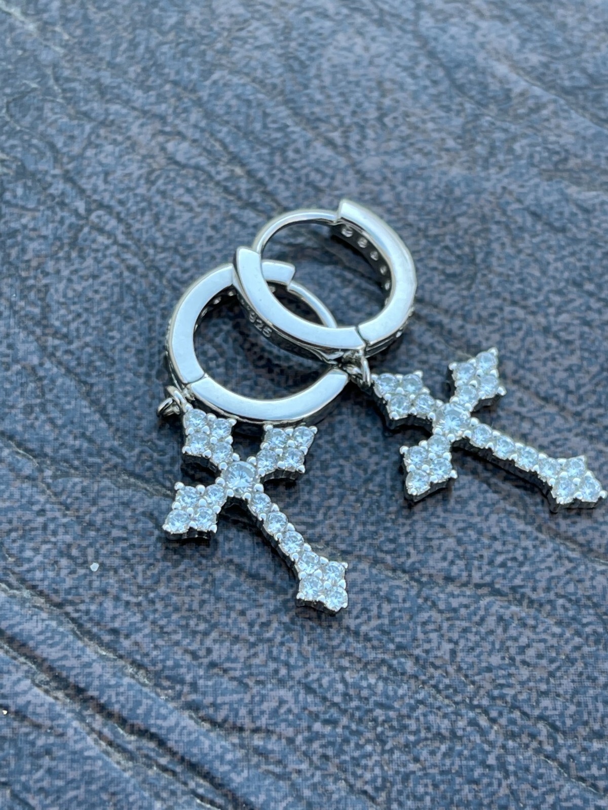 Real 925 Sterling Silver Men’s Ladies Dangle Cross Studs Earrings Iced Hip Hop
