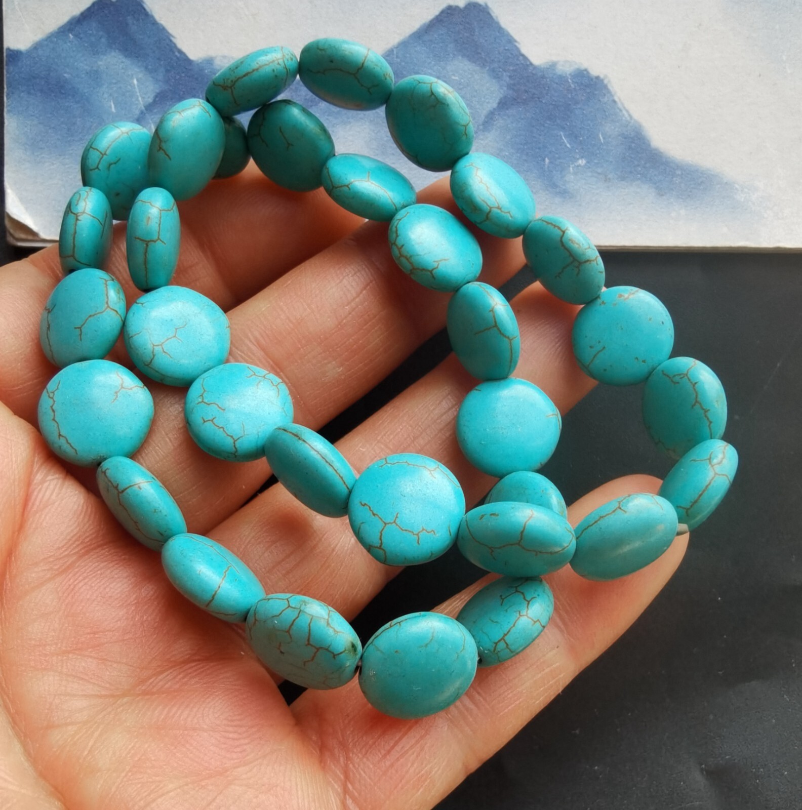 5pcs howlite turquoise stone,coin,oval,beaded bracelet,man woman gift jewelry A9