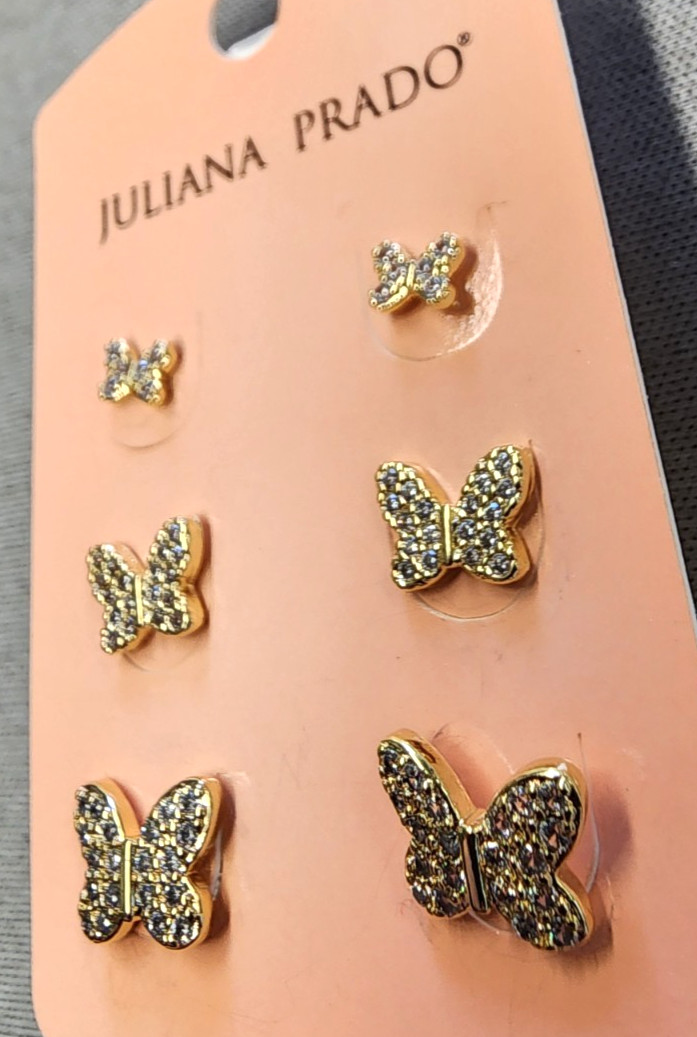 Juliana Prado 18K Gold Plated Borboletas Butterfly Earring Set 4mm, 6mm, 7mm