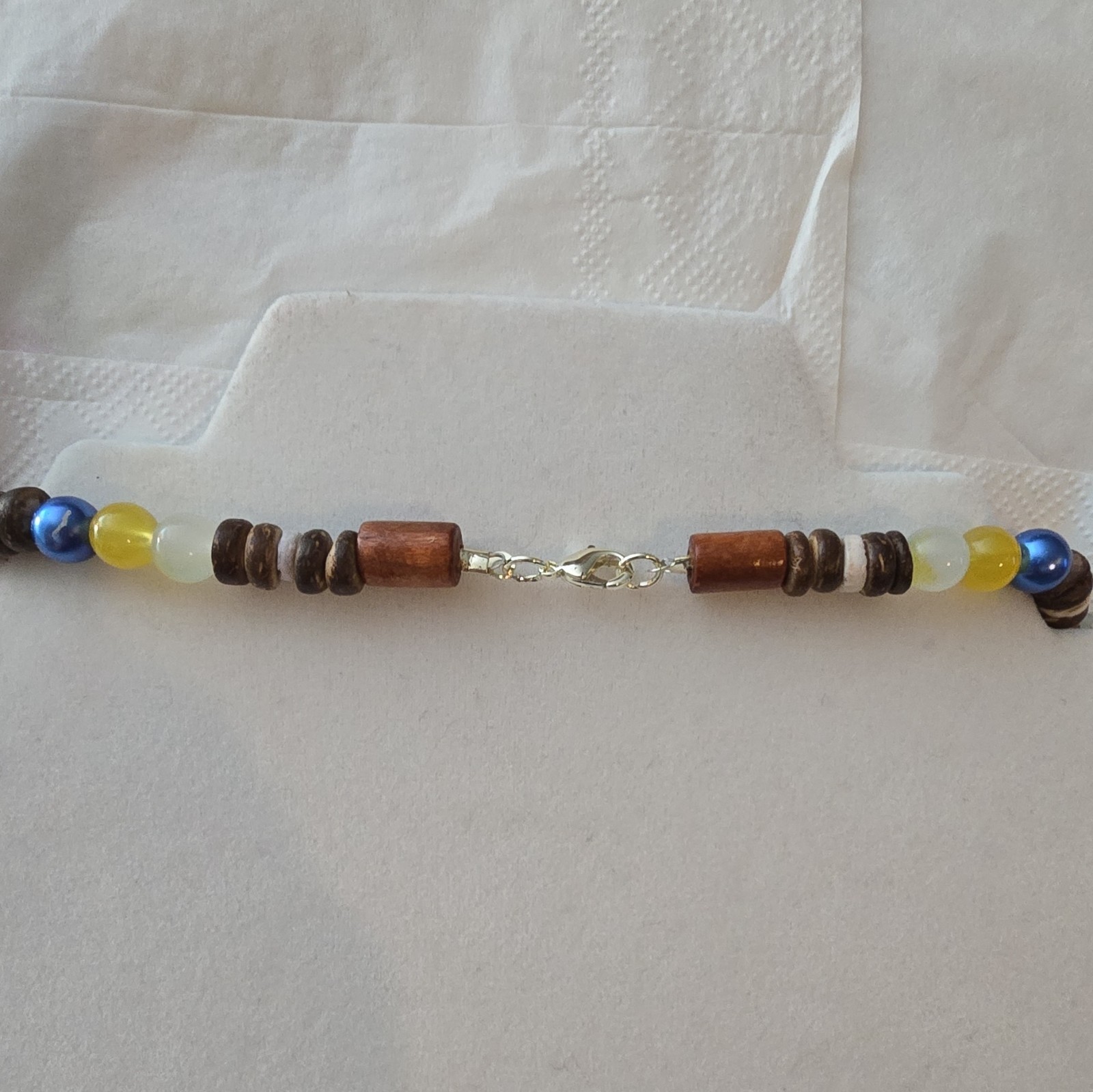 Beaded Necklace with Resin Shark Tooth Pendant, Glass And Coconut Shell Beads
