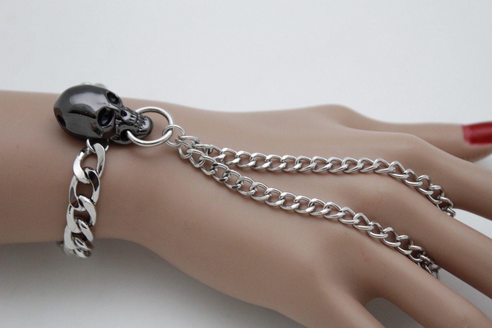 Hot Women Silver Metal Hand Chain Skull Bracelet Biker Punk Rock Fashion Jewelry