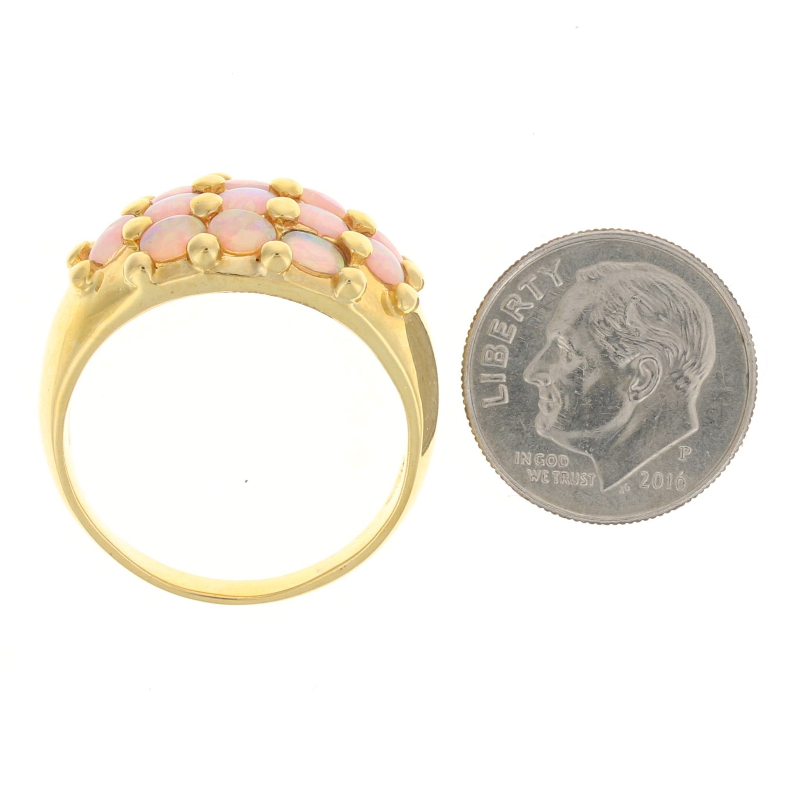Sterling Synthetic Opal Cluster Cocktail Ring 925 Gold Plated Oval 2.40ctw Sz 10