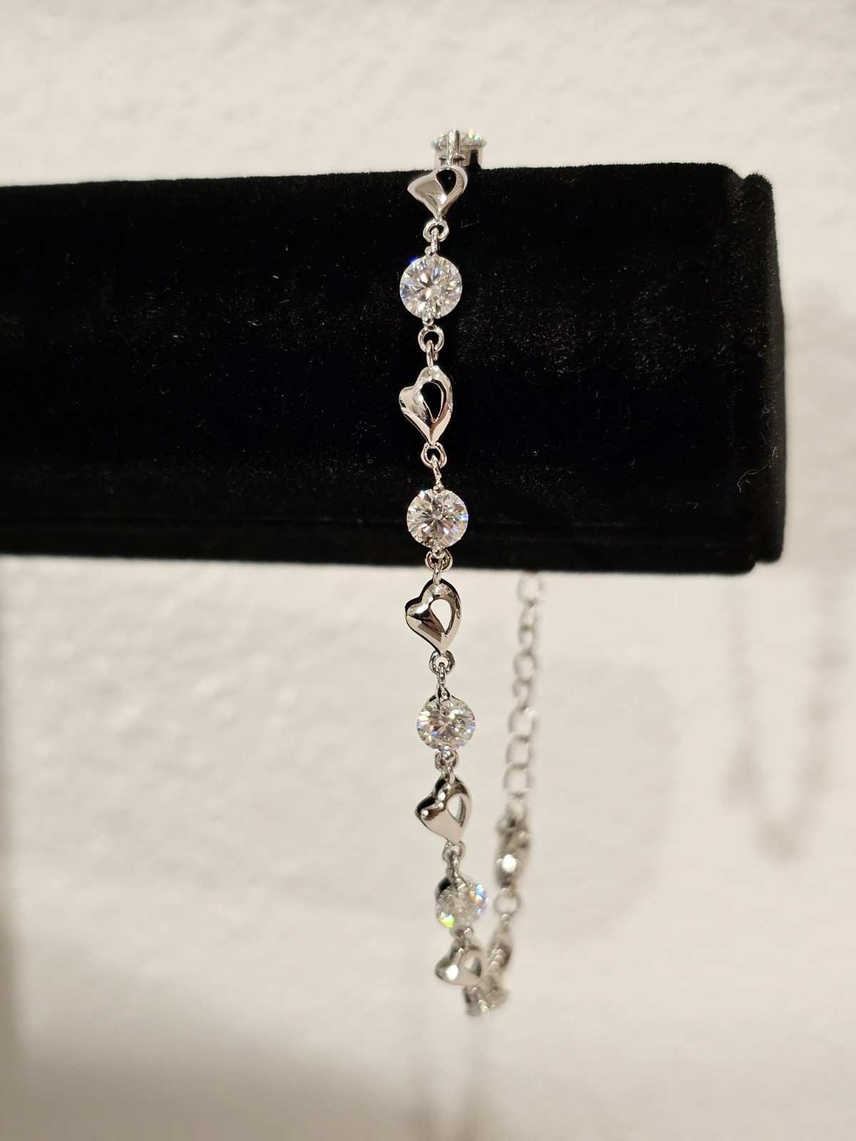 3.5 Carat Moissanite Hearts Bracelet 14k White Gold Plated 7-8 Inch Adjustable