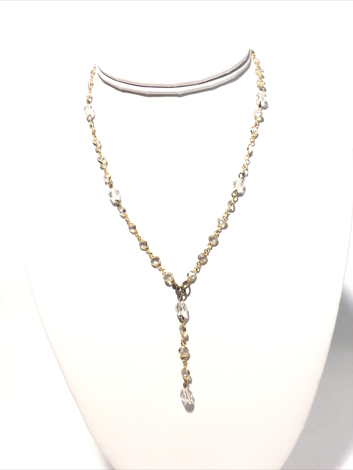 Women’s 16” Gold Tone Y-Drop Pendant Necklace W/ Acrylic Crystal Gems-Fashion.