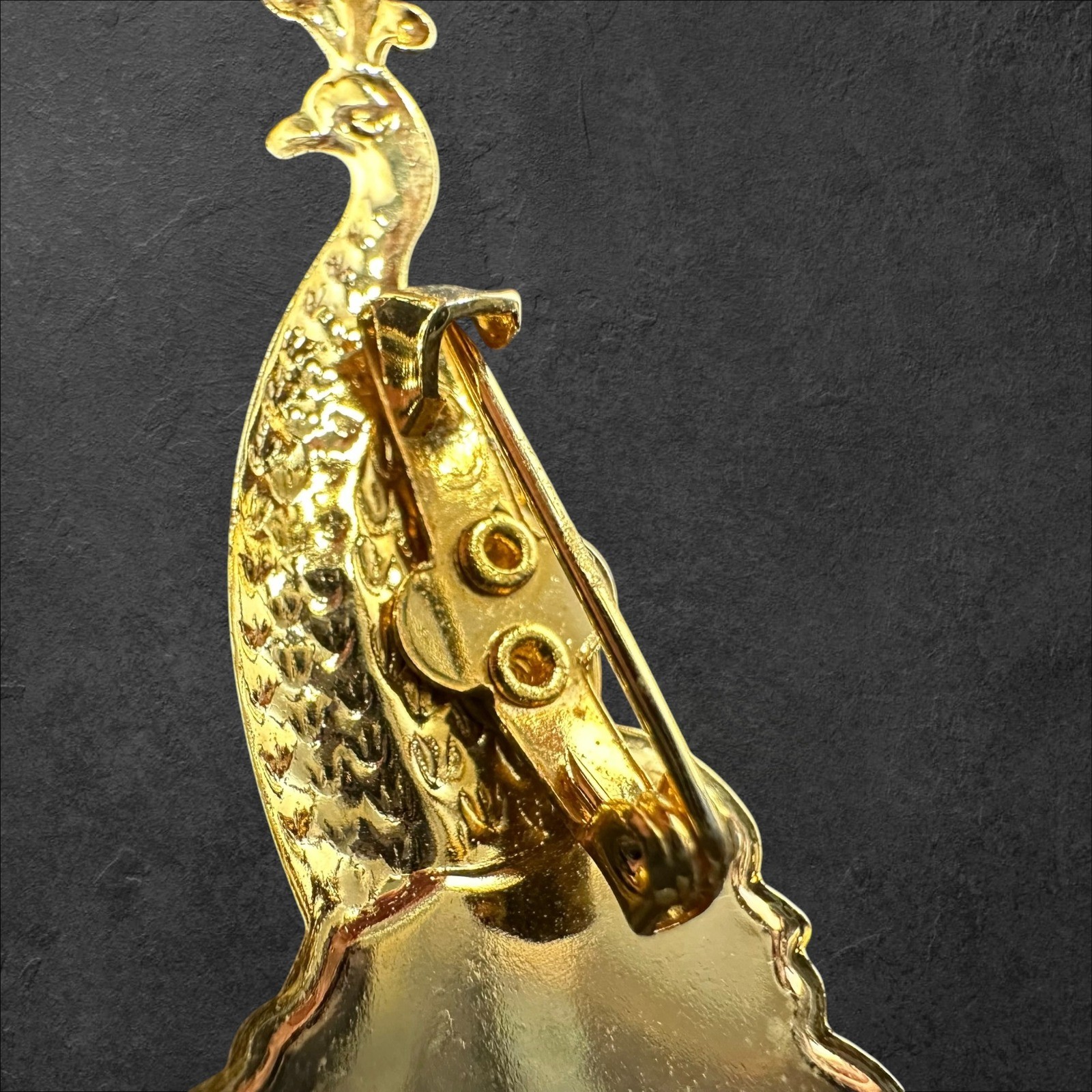 Unmarked Peacock Brooch Gold Tone Purple Blue Enamel Glitter Pin