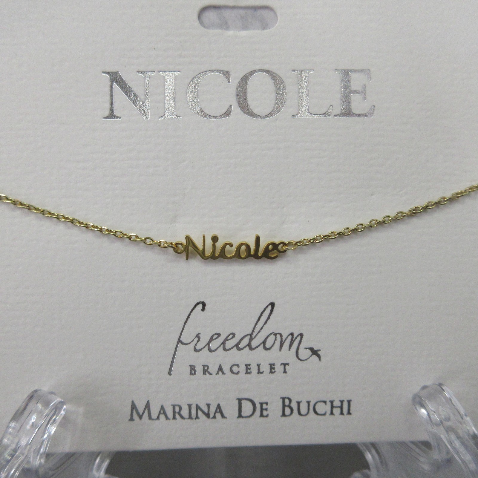 Marina De Buchi Nicole Name Freedom Bracelet Gold Tone Adjustable Nickel Free