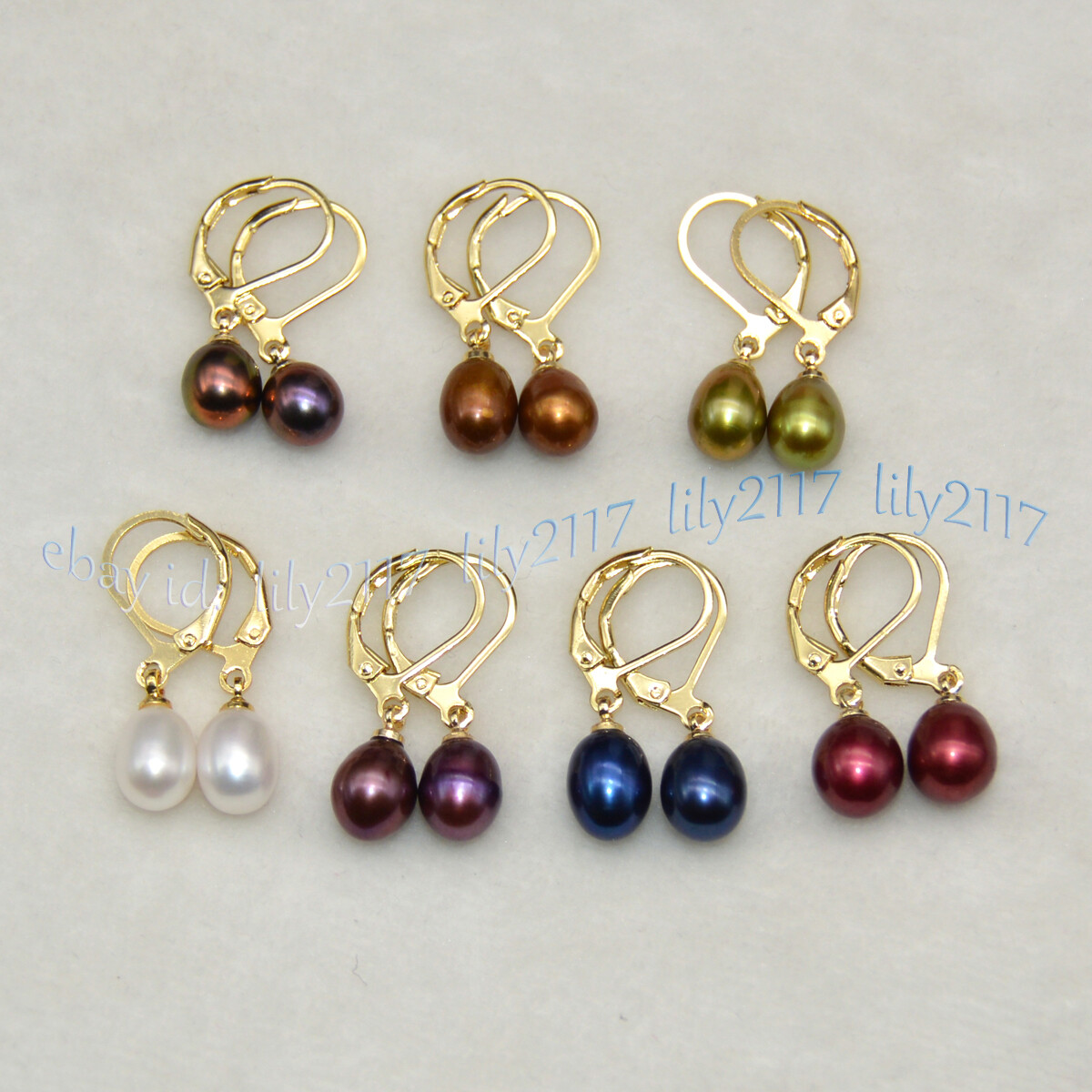 Multicolor 7-8mm Natural Freshwater Rice Pearl Dangle Gold Leverback Earrings