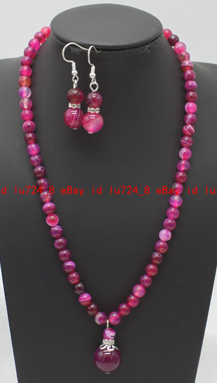 Fashion 6mm Natural Multicolor Gems Round Beads Pendant Necklace Earrings Set
