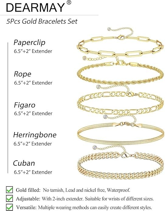 DEARMAY Gold Bracelets for Women Waterproof, 14K Real Gold Jewelry Sets for Wome