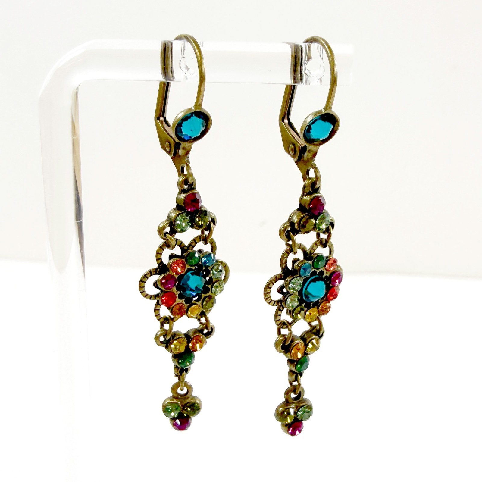 Michal Negrin Turquoise Multicolor Crystal Boho Long Dangle Earrings RARE