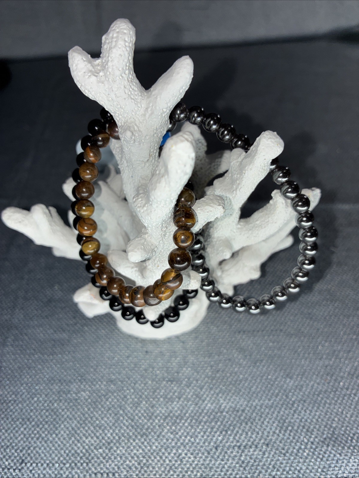 Semi Precious Stone ONYX, HEMATITE & TIGER EYE – 3 Beaded Stacking Bracelets