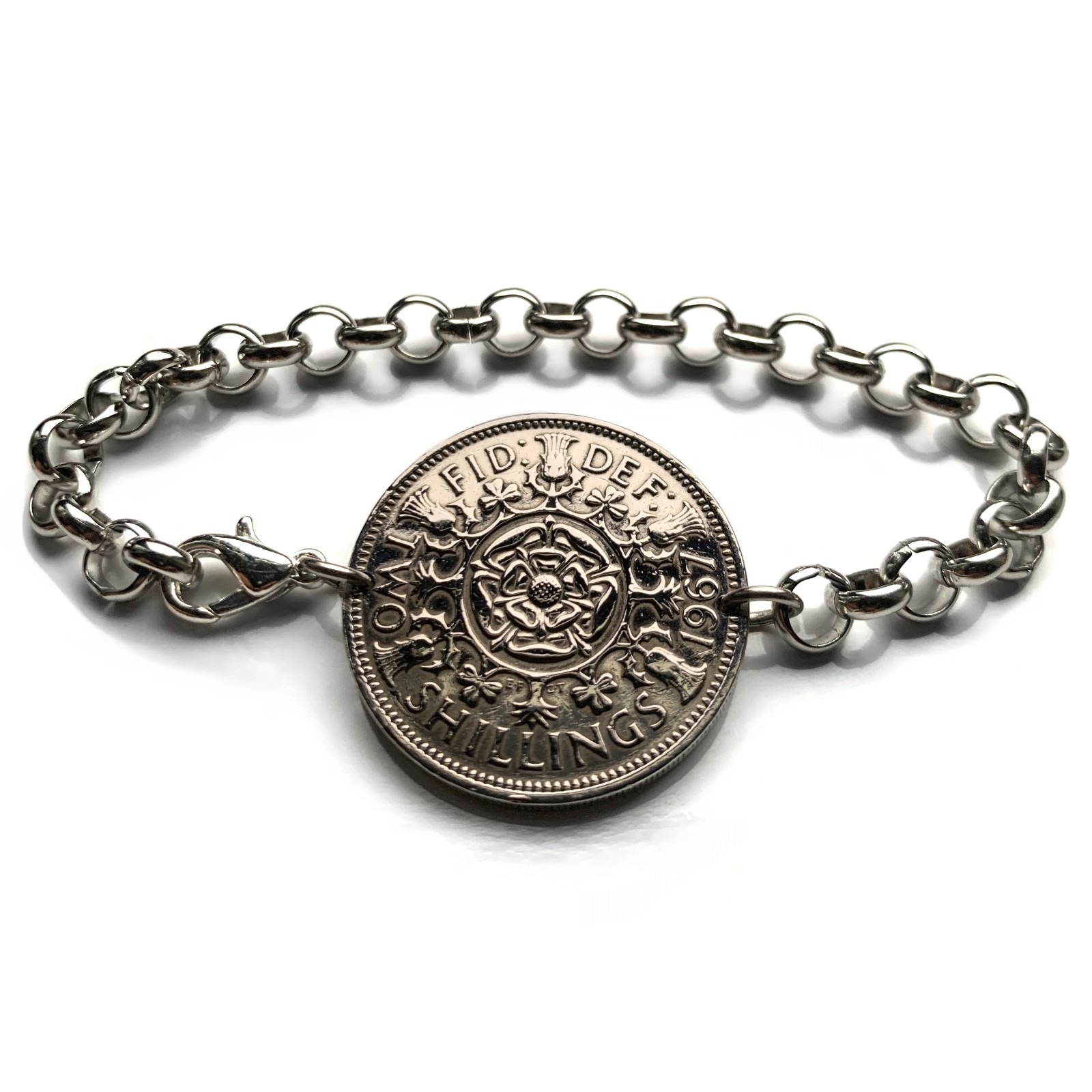 1967 England United Kingdom 2 Shillings coin pendant English tudor rose b000176