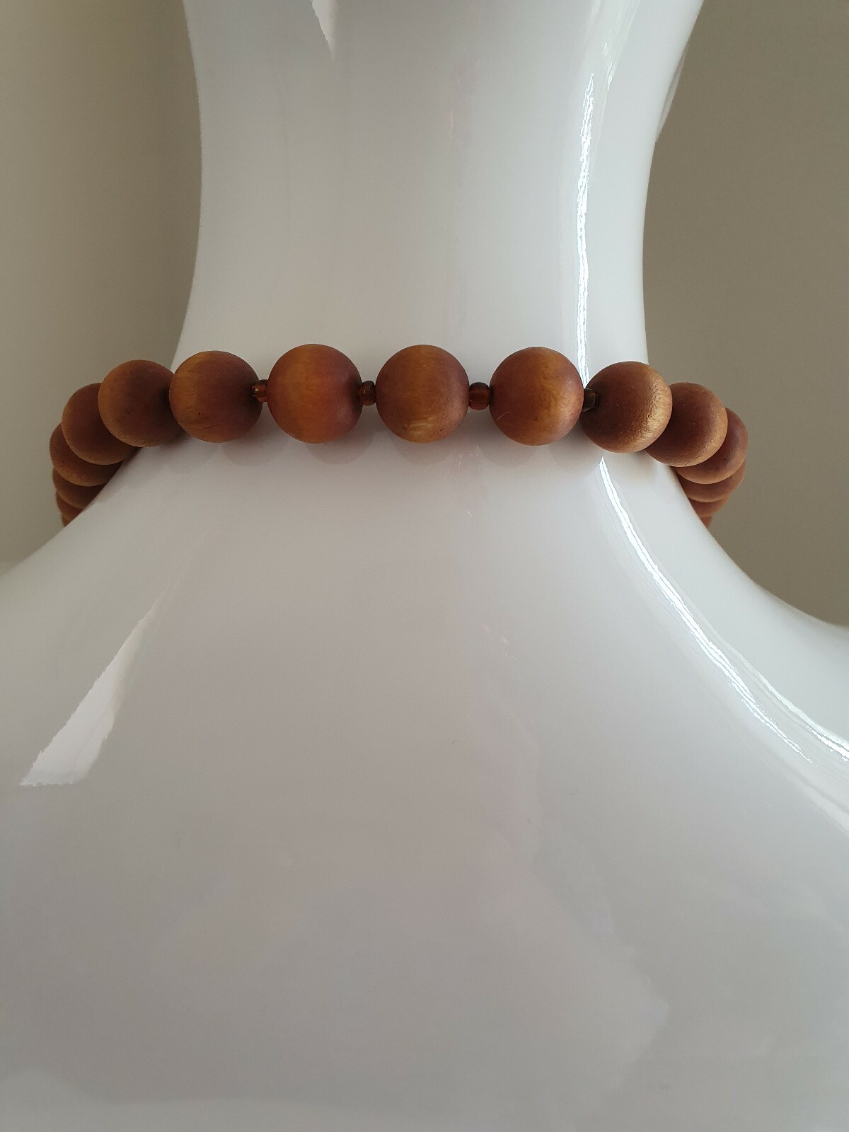 Retro Long Chunky Wood Amber tone Bead Ethnic Tribal Boho Arty Necklace CU6-1547