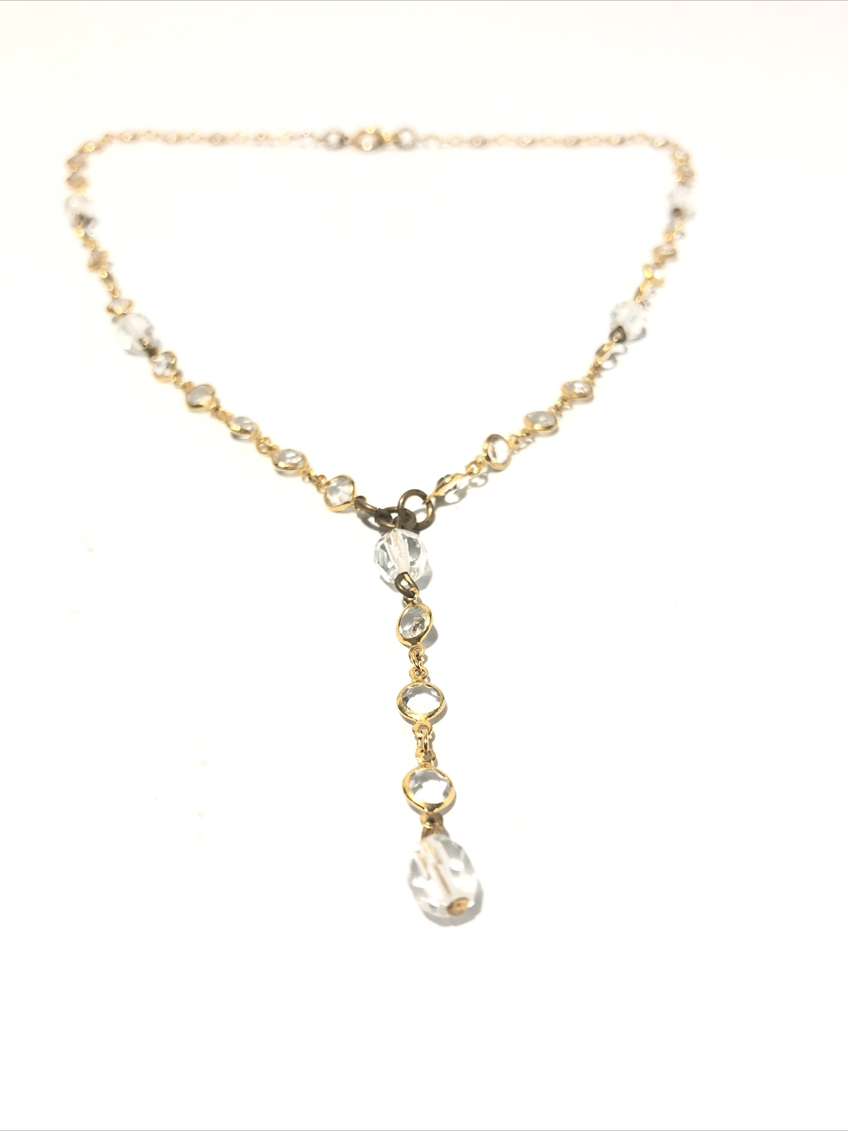 Women’s 16” Gold Tone Y-Drop Pendant Necklace W/ Acrylic Crystal Gems-Fashion.