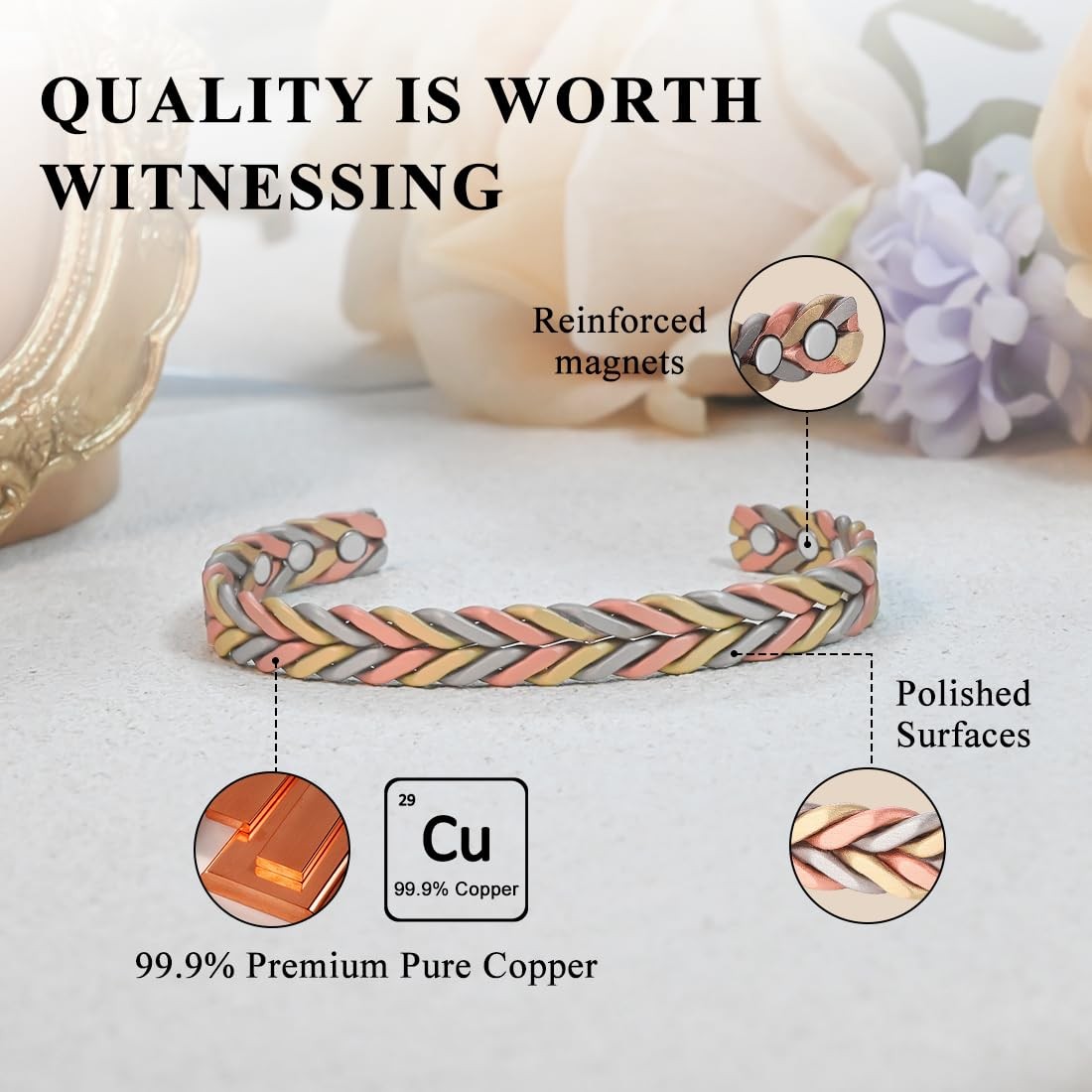 Vicmag Copper Bracelet for Women Men Magnetic Bracelet with Ultra Strength Magne