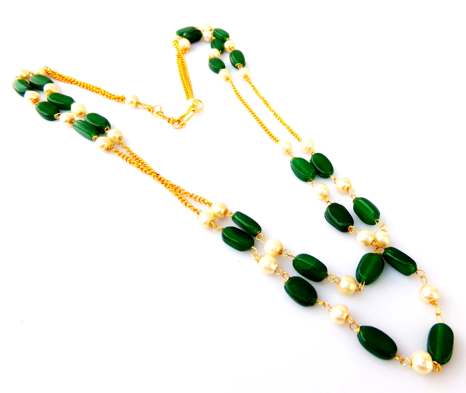 Indian Bollywood Gold Plated Pearls Mala Bridal Necklace Earrings Jewelry Set
