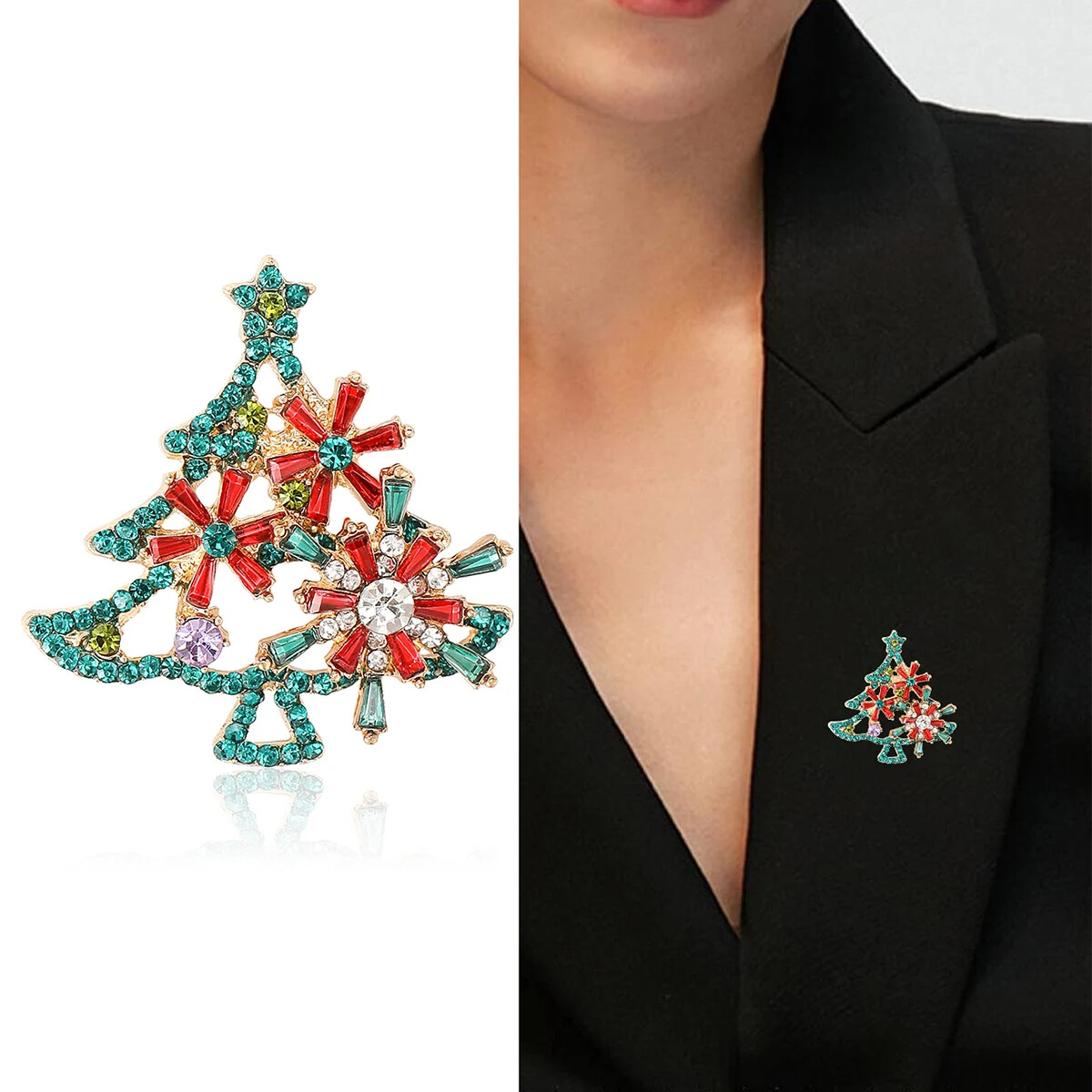 Hot Sale Wholesale Christmas Festival Rhinestone Star Christmas Tree Brooch Pin