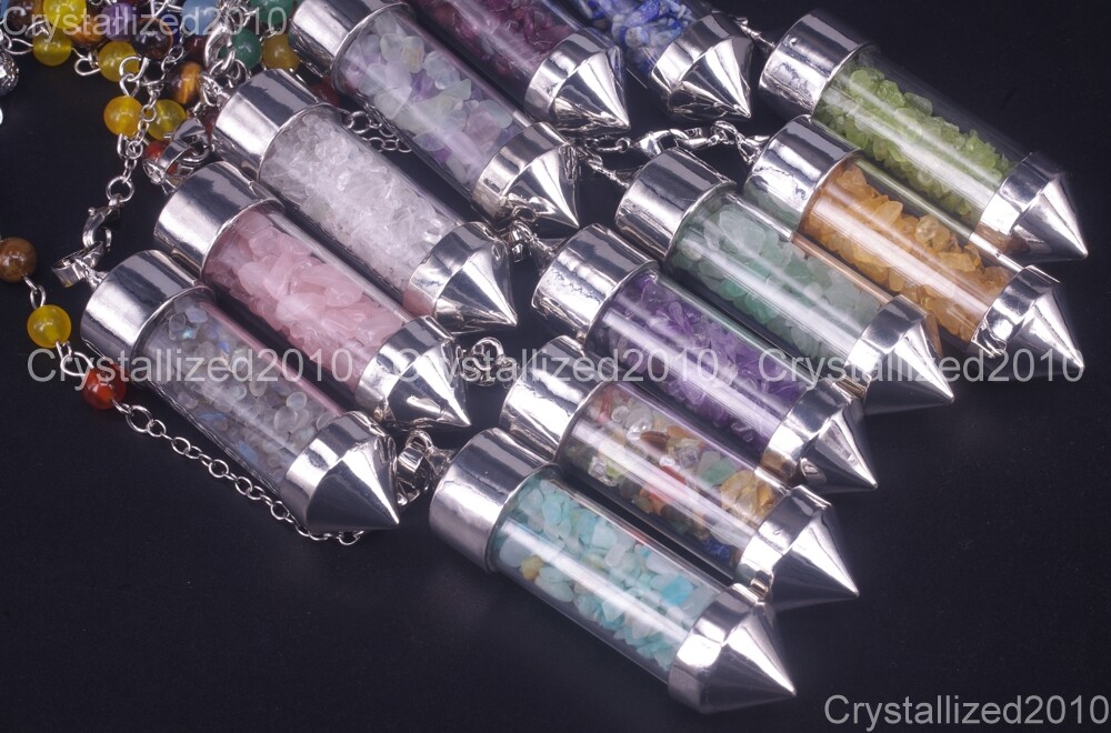 Natural Gemstones Wishing Pendulum Pointed Reiki Chakra Chip Beads Pendant