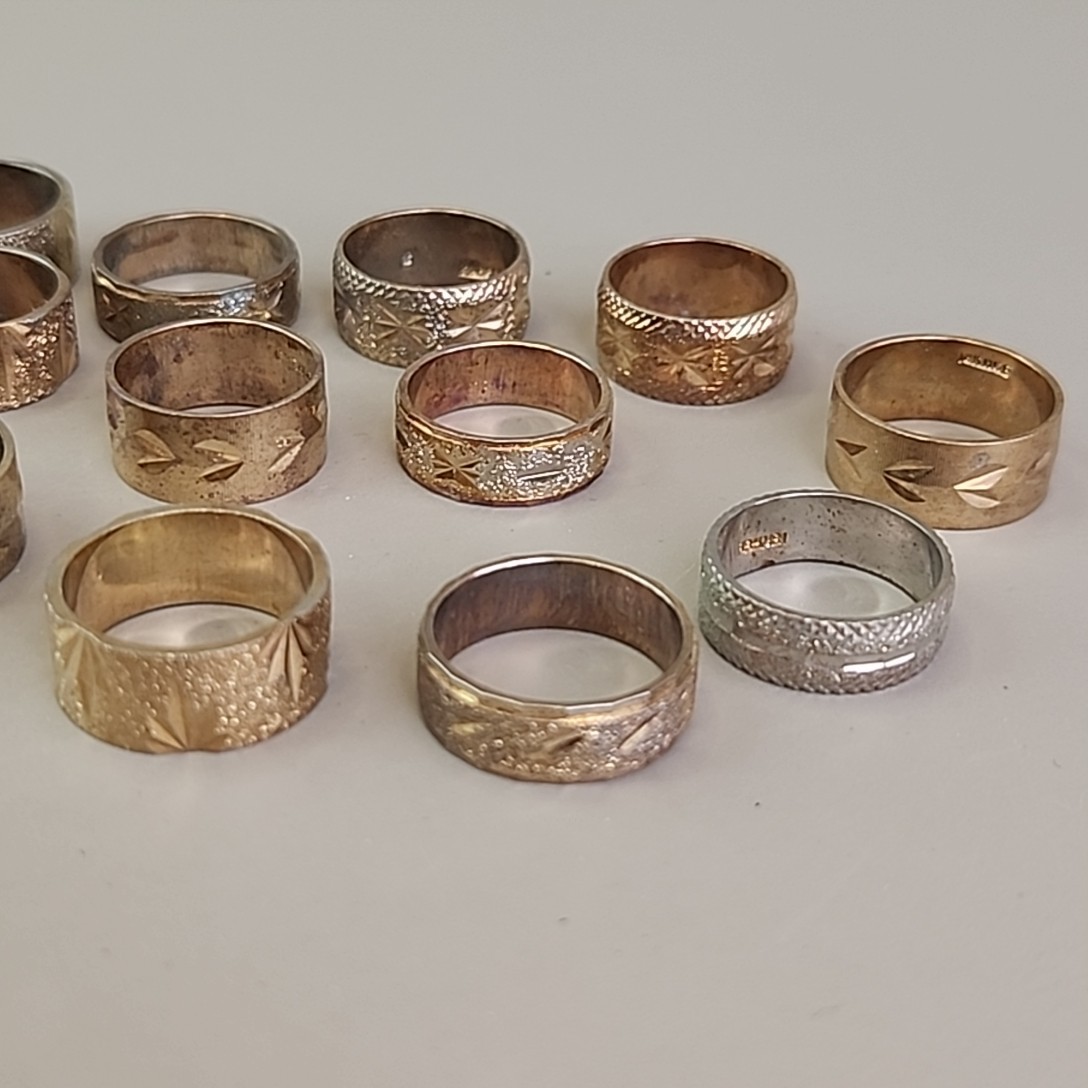 Band Ring Lot of 29 18K Heavy Gold Electroplate Various Sizes 4 to 8 HAVE WEAR