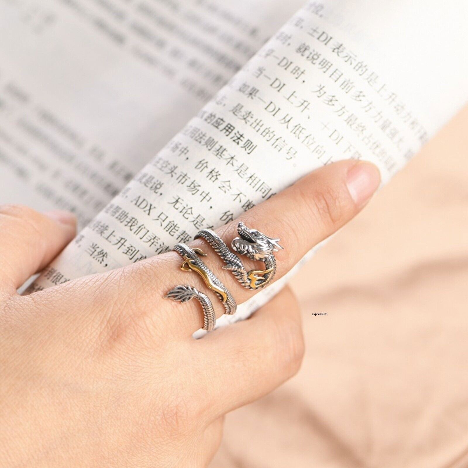 Real Solid 925 Sterling Silver Men Women Gift Lucky Carved Flame Dragon Ring