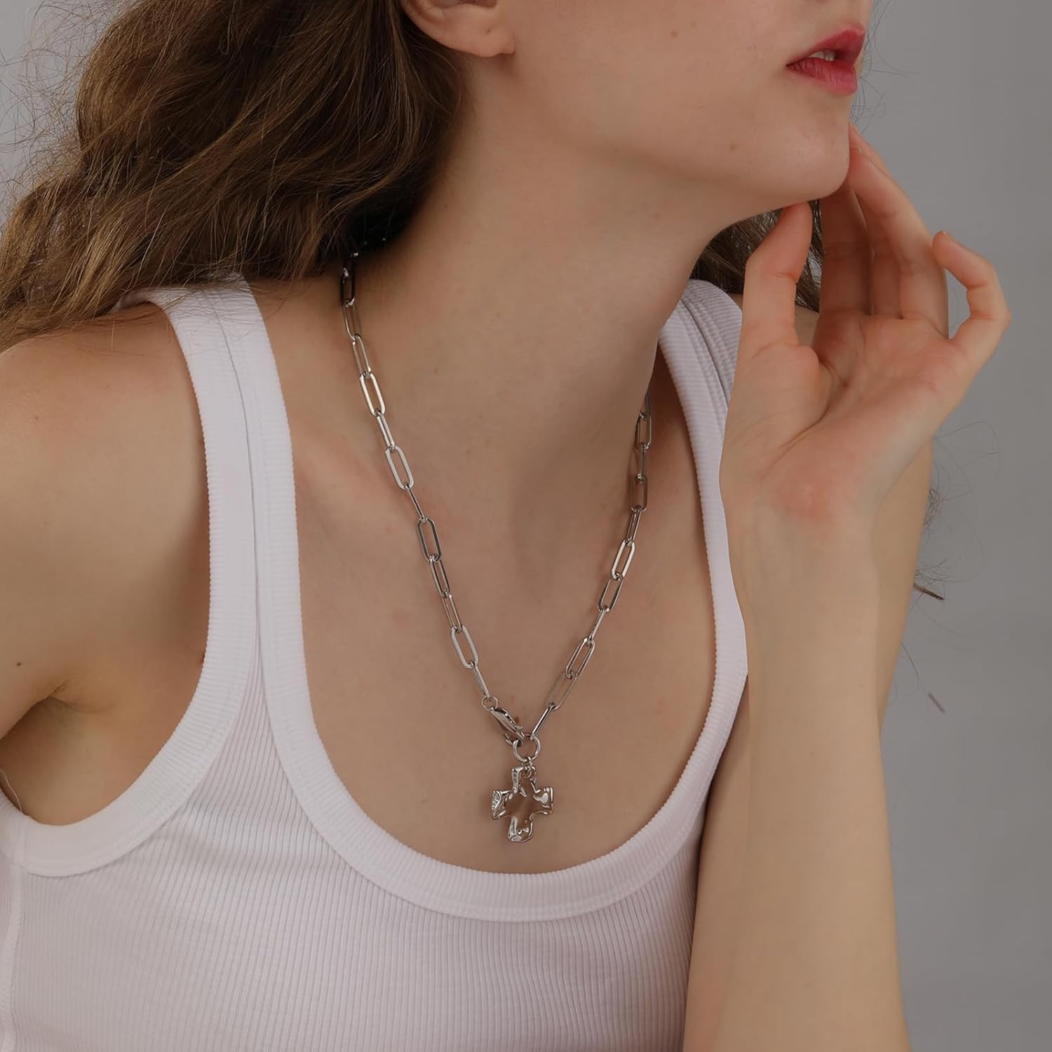 Chunky Cross Necklace for Women Trendy 14K Silver Layered Statement Cross